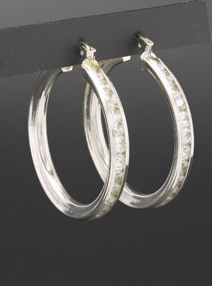 9ct White Gold Gemstone Hoop Earrings - Image 4