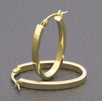 9ct Yellow Gold Oval Hoop Earrings - Image 2