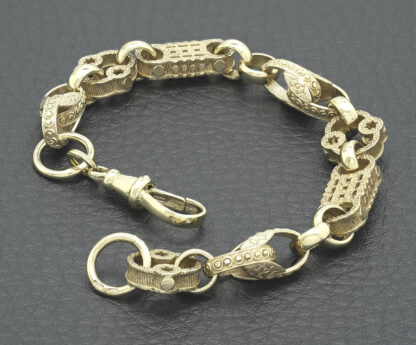 9ct Yellow Gold Tulip Stars And Bars Bracelet 7" 5mm - Image 4