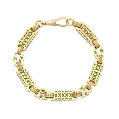 9ct Yellow Gold Stars & Bars Bracelet 7.5" 4mm