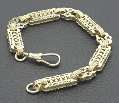 9ct Yellow Gold Stars & Bars Bracelet 7.5" 4mm - Image 4