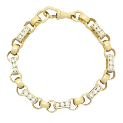 9ct Yellow Gold Gemstone Gypsy Link Bracelet 8" 8mm