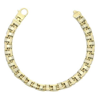 9ct Yellow And White Gold Flat Cage Bracelet 8'' 8mm