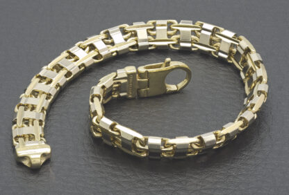 9ct Yellow And White Gold Flat Cage Bracelet 8'' 8mm - Image 2