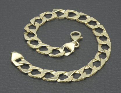 9ct Yellow Gold Patterned Curb Bracelet 8" 8mm - Image 3