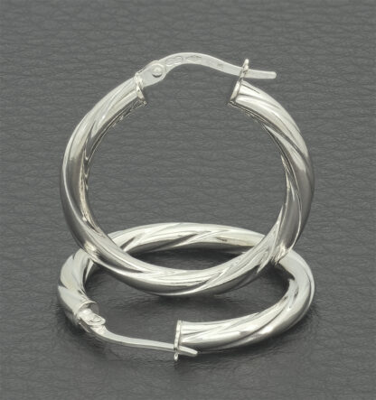 9ct White Gold Hoop Earrings - Image 3