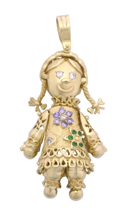 9ct Yellow Gold Gemstone Doll Pendant