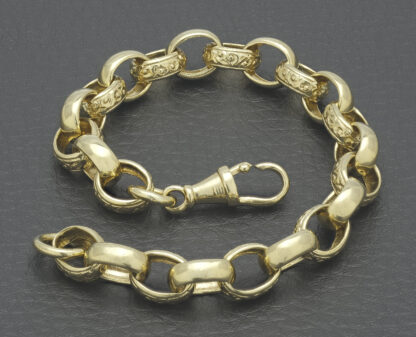 9ct Yellow Gold Patterned Belcher Bracelet 8" 9mm - Image 3