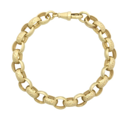 9ct Yellow Gold Patterned Belcher Bracelet 8.5" 10mm