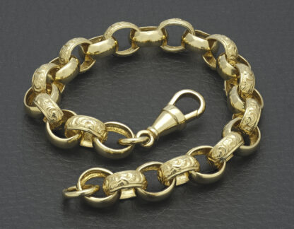 9ct Yellow Gold Patterned Belcher Bracelet 8.5" 10mm - Image 3