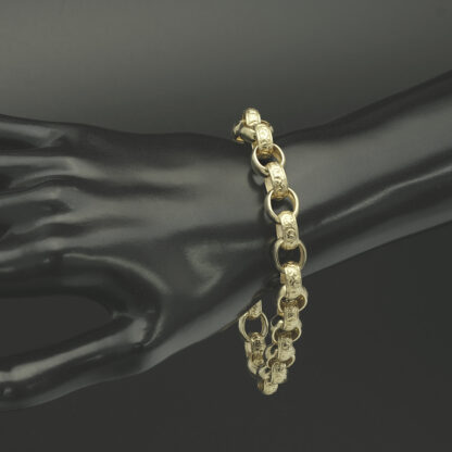 9ct Yellow Gold Patterned Belcher Bracelet 8.5" 10mm - Image 4