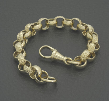 9ct Yellow Gold Patterned Belcher Bracelet 6.5" 7.5mm - Image 4
