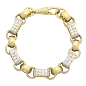 9ct Yellow Gold Gemstone Gypsy Link Bracelet 9.5&#8243; 14mm
