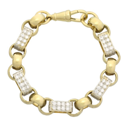 9ct Yellow Gold Gemstone Gypsy Link Bracelet 9.5" 14mm
