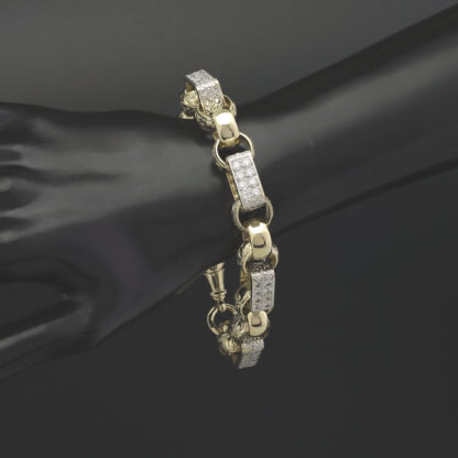9ct Yellow Gold Gemstone Gypsy Link Bracelet 9.5" 14mm - Image 2