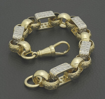 9ct Yellow Gold Gemstone Gypsy Link Bracelet 9.5" 14mm - Image 4