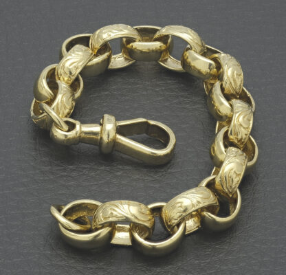 9ct Yellow Gold Patterned Belcher Bracelet 7" 10mm - Image 3