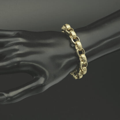 9ct Yellow Gold Patterned Belcher Bracelet 7" 10mm - Image 2