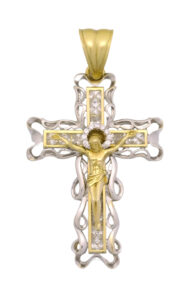 9ct Yellow Gold &#038; White Gold Gemstone Cross Pendant
