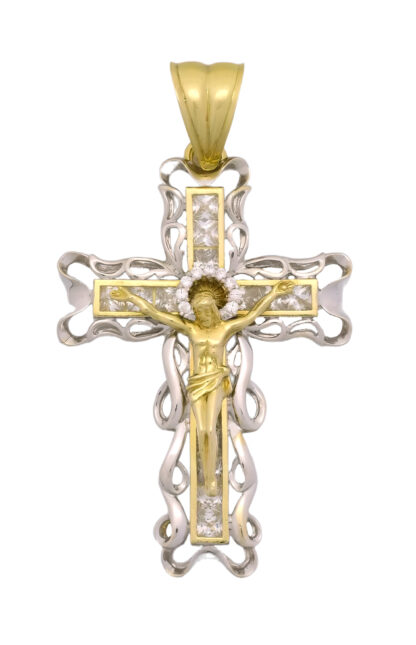 9ct Yellow Gold & White Gold Gemstone Cross Pendant