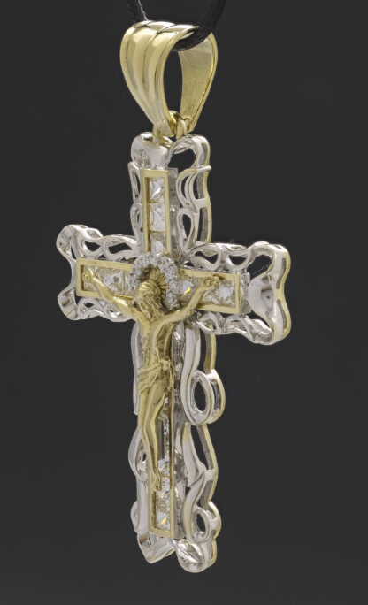 9ct Yellow Gold & White Gold Gemstone Cross Pendant - Image 2