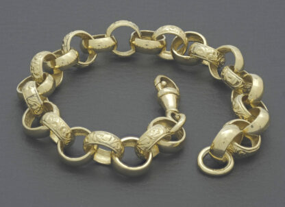 9ct Yellow Gold Patterned Belcher Bracelet 8.5" 11mm - Image 2