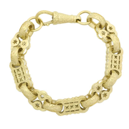 9ct Yellow Gold Stars & Bars Bracelet 9" 13.5mm