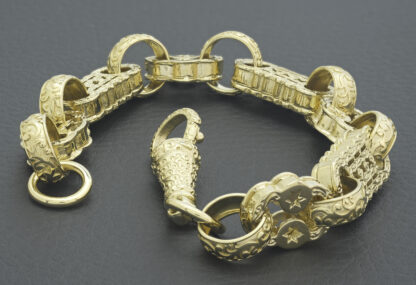 9ct Yellow Gold Stars & Bars Bracelet 9" 13.5mm - Image 4