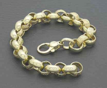 9ct Yellow Gold Patterned Belcher Bracelet 6" 7.5mm - Image 4