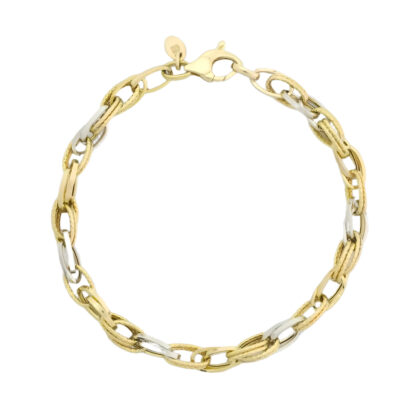 9ct Yellow Gold & White Gold Fancy Link Bracelet 8" 5.5mm