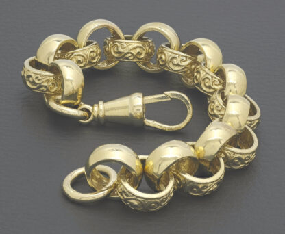 9ct Yellow Patterned Belcher Bracelet 8.5" 15mm - Image 4