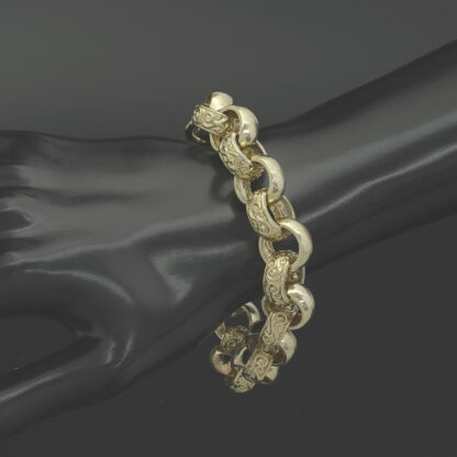 9ct Yellow Patterned Belcher Bracelet 8.5" 15mm - Image 3
