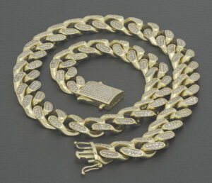 9ct Yellow Gold Gemstone Cuban Chain 18″ 12.5mm