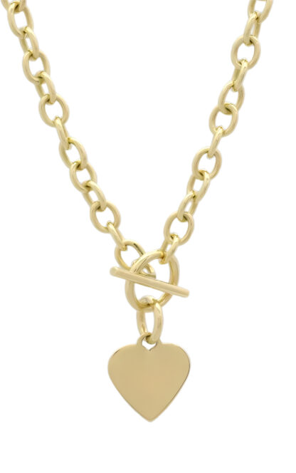 9ct Yellow Gold Belcher Chain With T-Bar & Heart Pendant
