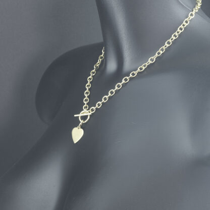 9ct Yellow Gold Belcher Chain With T-Bar & Heart Pendant - Image 4