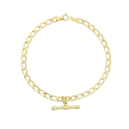 9ct Yellow Gold Curb Bracelet With T-Bar 7" 4mm
