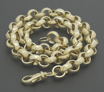 9ct Yellow Gold Patterned Belcher Chain 22" 12mm - Image 5