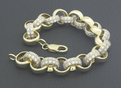 9ct Yellow Gold Gemstone Belcher Bracelet 9" 12.5mm - Image 4
