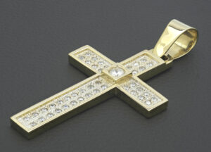 9ct Yellow Gold Gemstone Cross Pendant