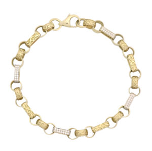 9ct Yellow Gold Gemstone Gypsy Link Bracelet 8.5&#8243; 7.5mm