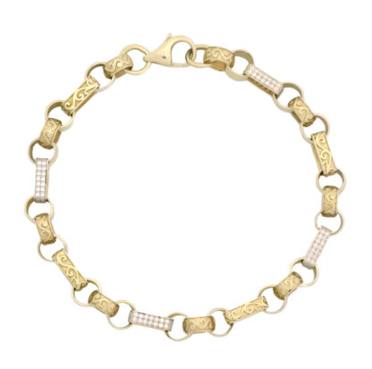 9ct Yellow Gold Gemstone Gypsy Link Bracelet 8.5" 7.5mm