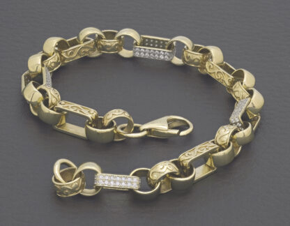 9ct Yellow Gold Gemstone Gypsy Link Bracelet 8.5" 7.5mm - Image 2
