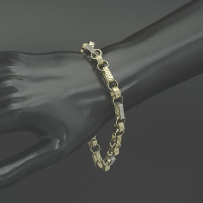 9ct Yellow Gold Gemstone Gypsy Link Bracelet 8.5" 7.5mm - Image 3
