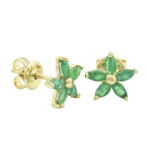 18ct Yellow Gold Emerald Cluster Earrings
