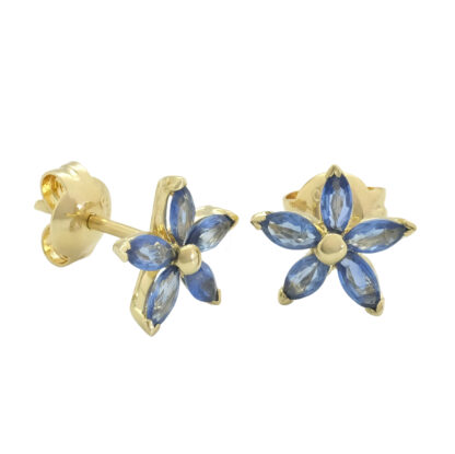18ct Yellow Gold Ceylon Sapphire Cluster Stud Earrings