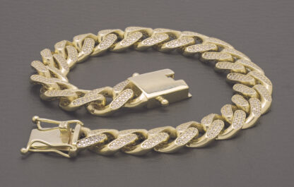 9ct Yellow Gold Gemstone Curb Bracelet 8" 10.5mm - Image 4