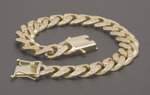 9ct Yellow Gold Gemstone Cuban Bracelet 7″ 10.5mm