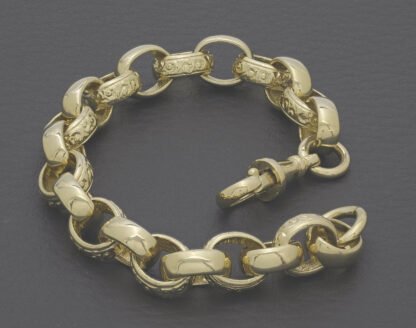 9ct Yellow Gold Patterned Belcher Bracelet 7" 9mm - Image 4