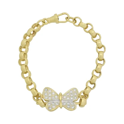 9ct Yellow Gold Gemstone Butterfly Belcher 7" 6mm