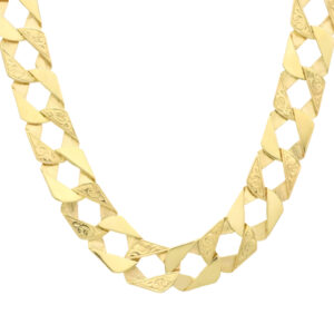 9ct Yellow Gold Patterned Curb Chain 24&#8243; 14mm
